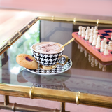 Teacup & Saucer Ebony Houndstooth