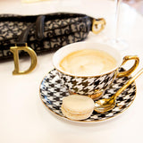 Teacup & Saucer Ebony Houndstooth