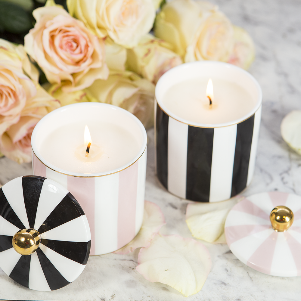 Ebony Stripe Candle - Vanilla Macaron