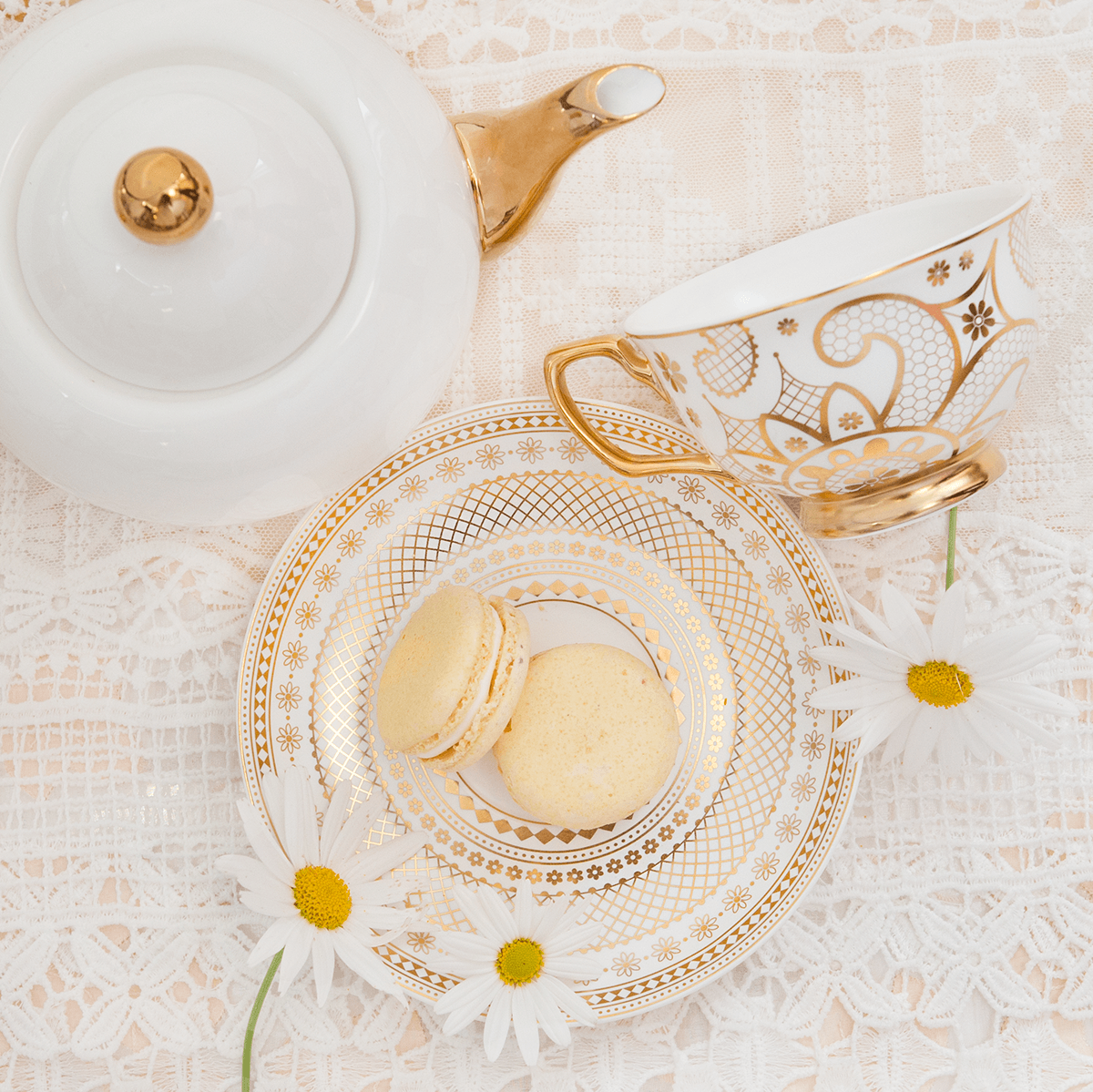 Teacup & Saucer Georgia Lace Pearl