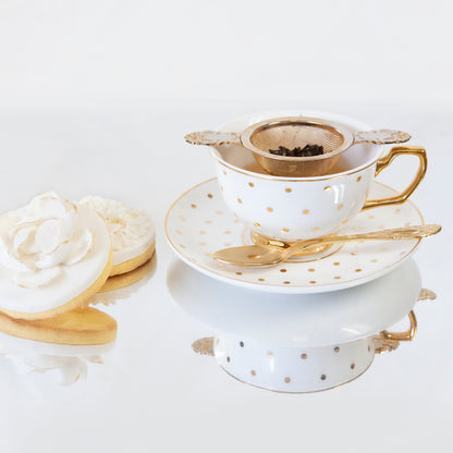 Teacup & Saucer Polka Gold