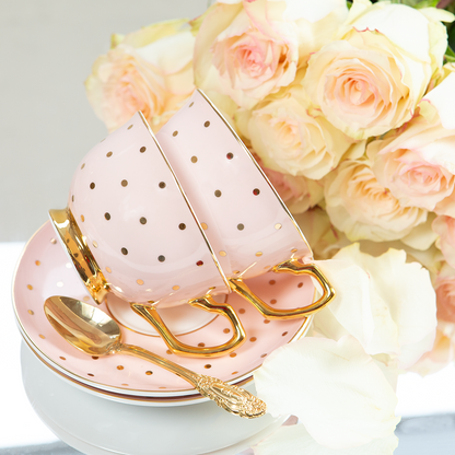 Teacup & Saucer Polka Gold Blush