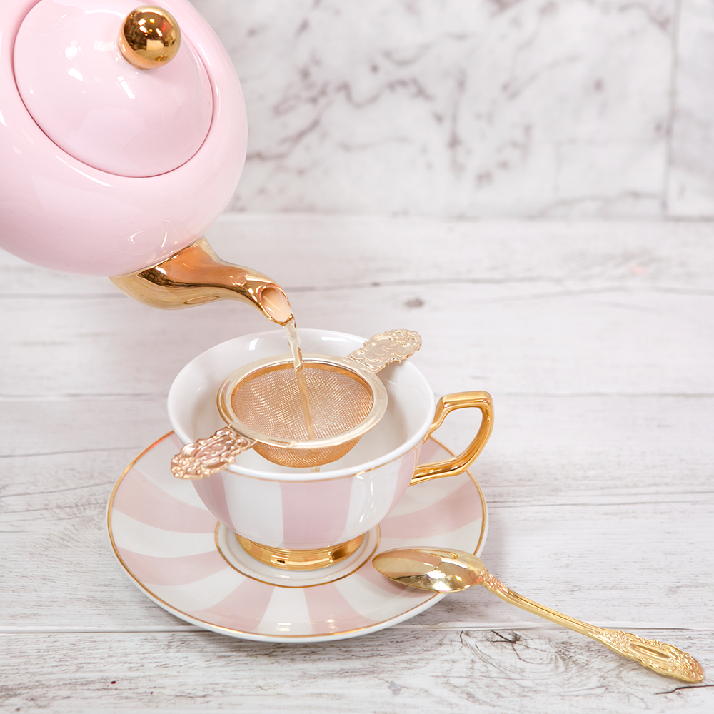 Teacup & Saucer Blush Stripes